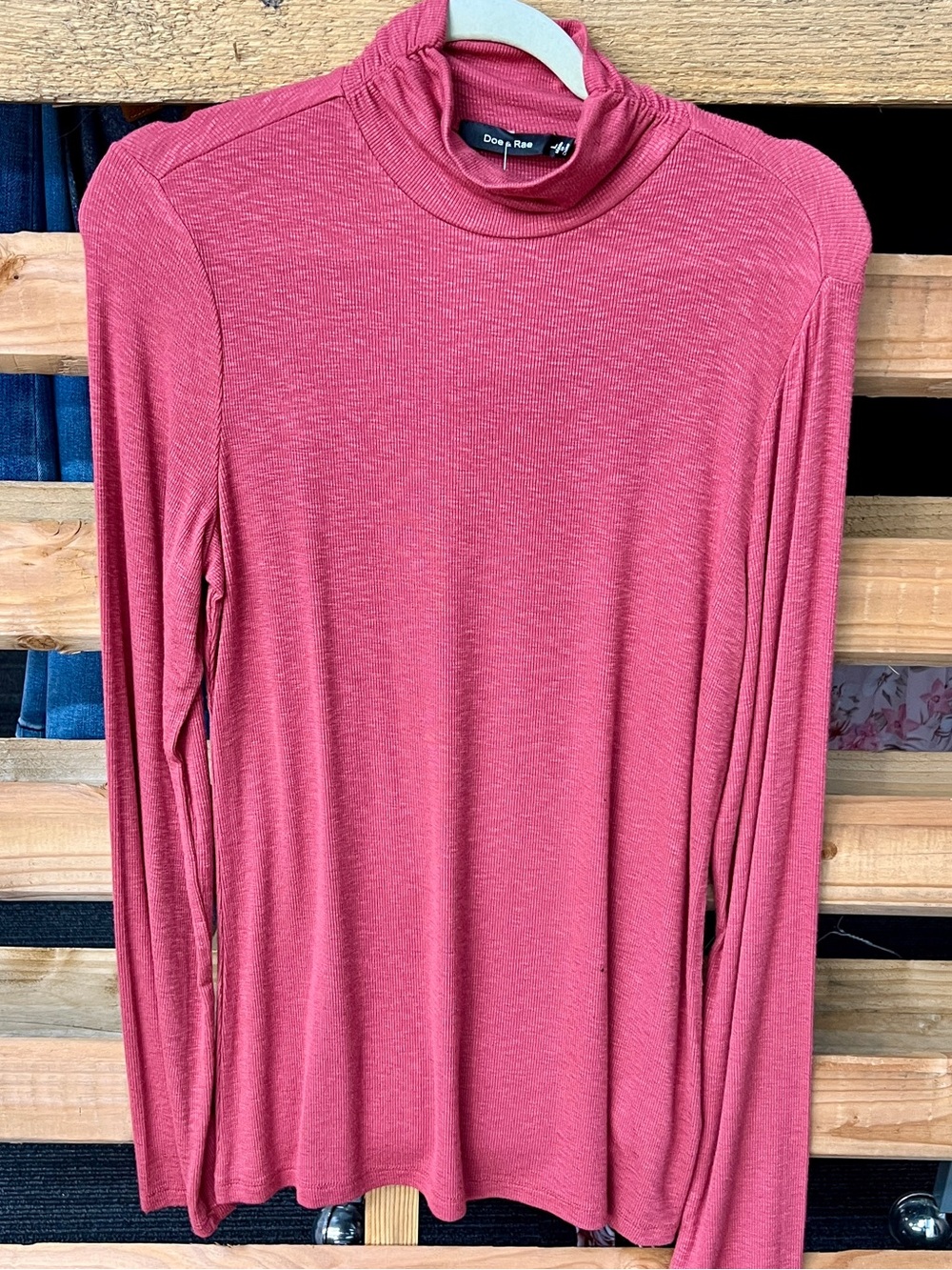 Doe & Rae Rose Pink Long-Sleeve Mock Neck Top